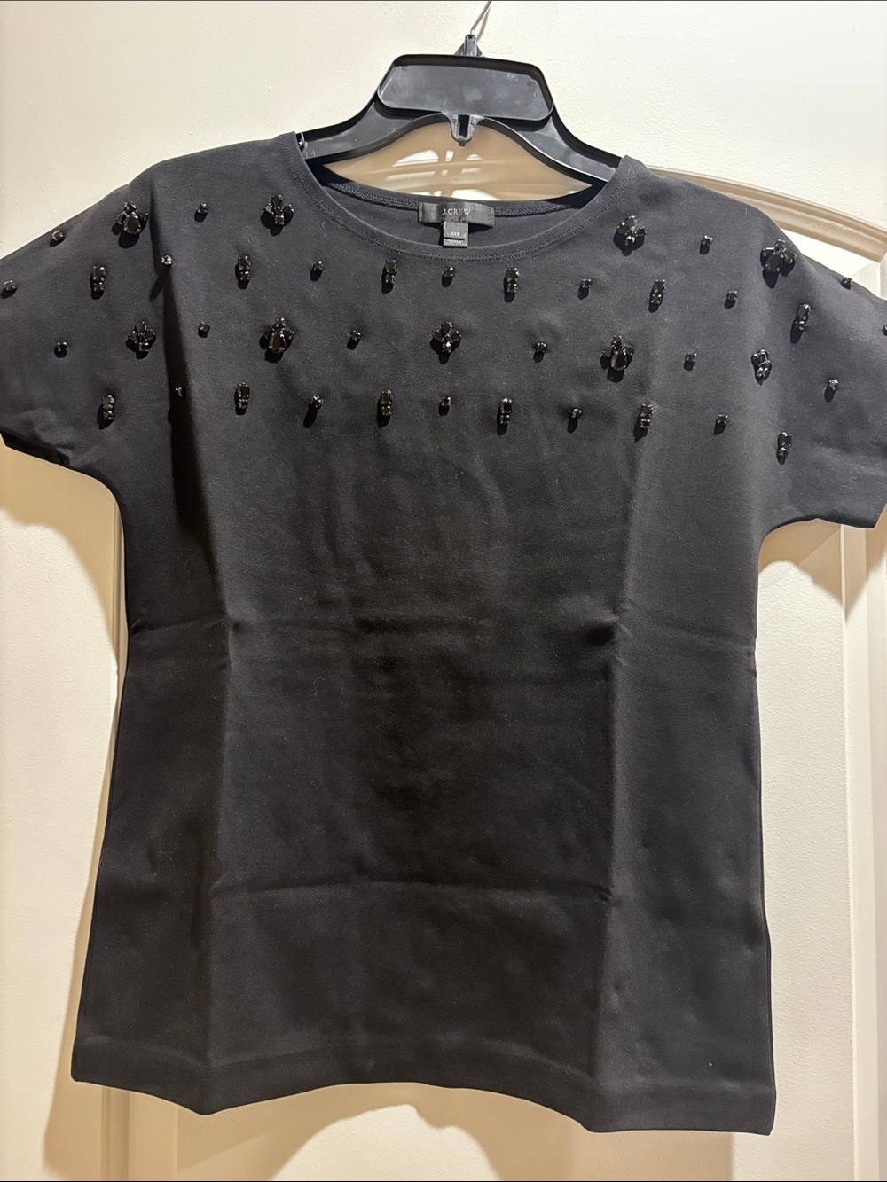J. Crew Embellished Black on Black Cotton Blend Short Sleeve Tee XS